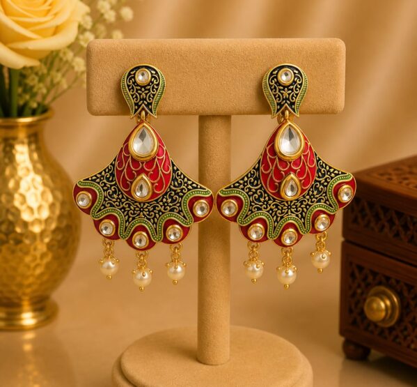 Kundan Pearl Fan Earrings