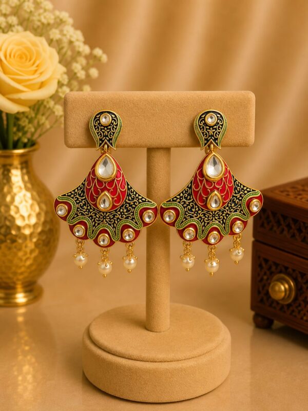 Kundan Pearl Fan Earrings