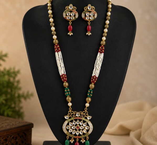 Kundan Pearl Long Necklace Set