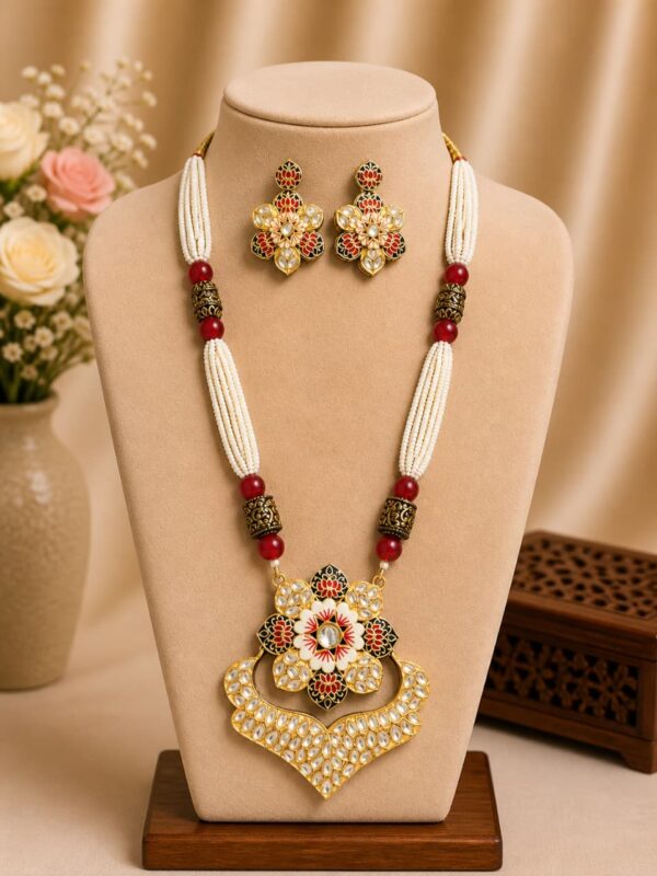 Floral Pearl Long Necklace Set