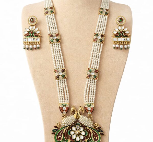 Royal Peacock Pearl Long Necklace Set