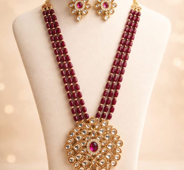 Royal Kundan Ruby Long Necklace Set