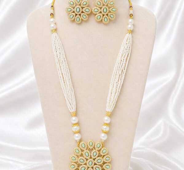 Floral Pearl Statement Long Necklace Set