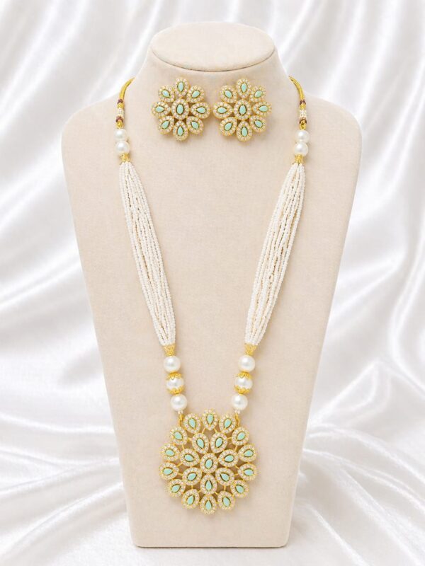 Floral Pearl Statement Long Necklace Set