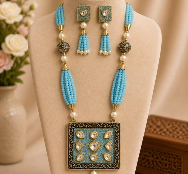 Kundan Beaded Long Necklace Set