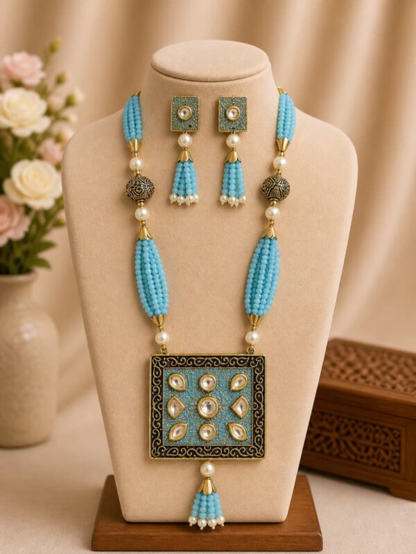 Kundan Beaded Long Necklace Set
