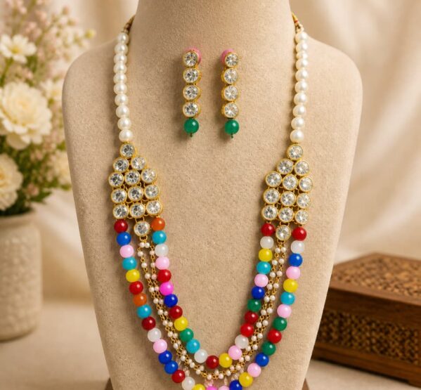 Multi Beaded Kundan Necklace Set