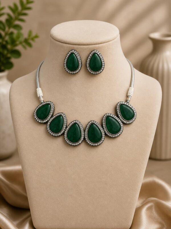 German Silver Green Stone Necklace Set