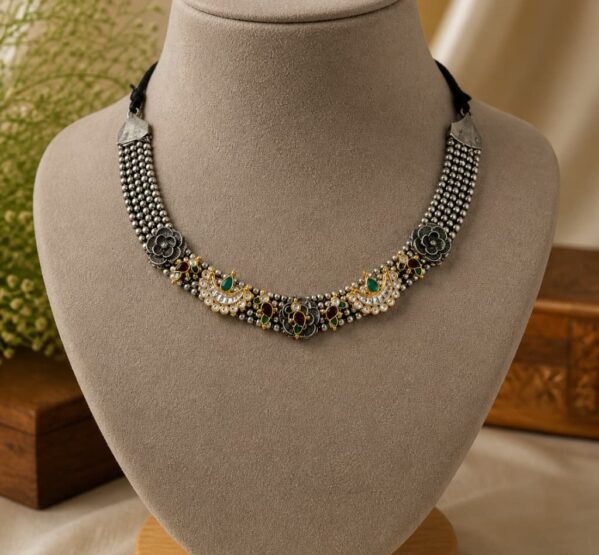 German Silver Multicolor Floral Choker