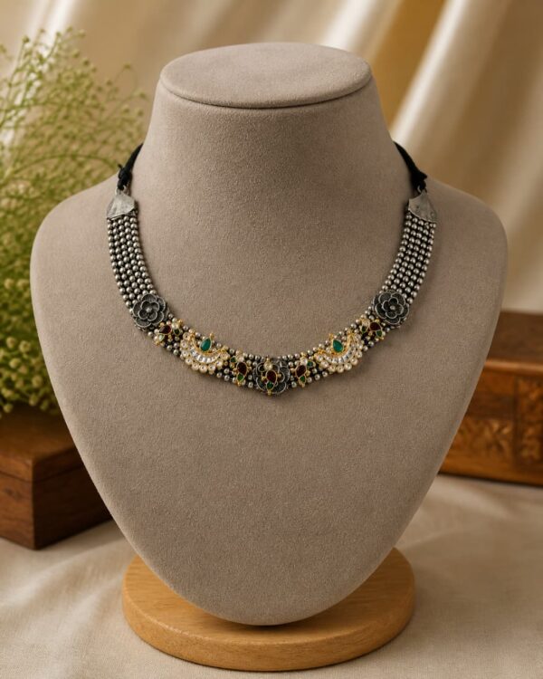 German Silver Multicolor Floral Choker