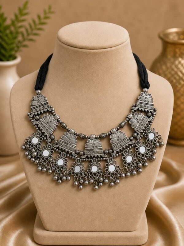 German Silver Mirror Work Statement Necklace