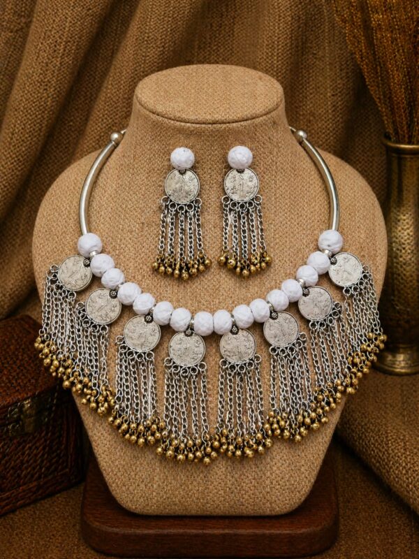 White Beaded Coin Fringe Hansli Set