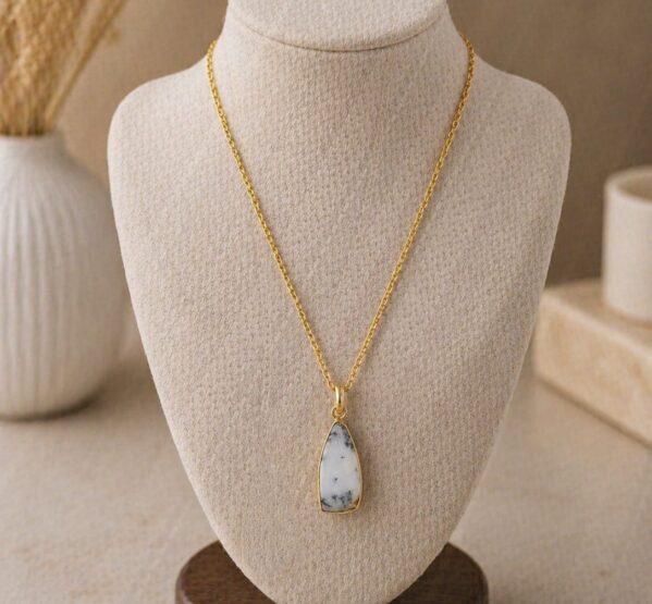 White Dendrite Stone Dual-Side Pendant Necklace