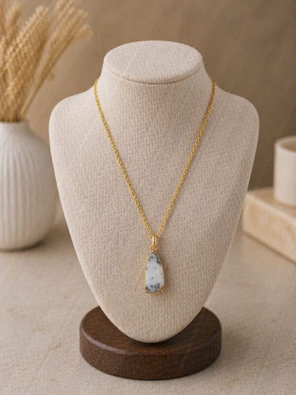 White Dendrite Stone Dual-Side Pendant Necklace