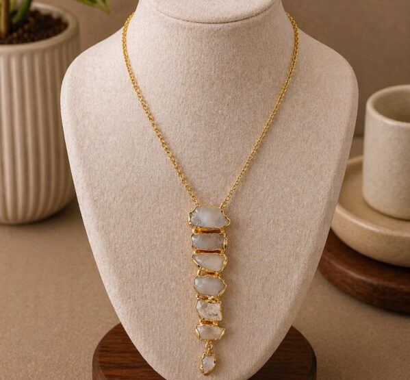White Moonstone Layered Statement Pendant Necklace