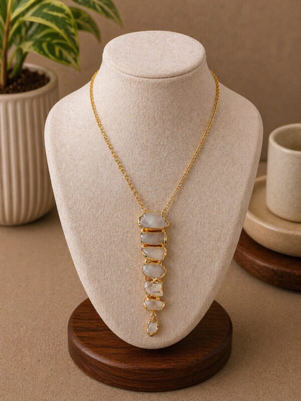 White Moonstone Layered Statement Pendant Necklace