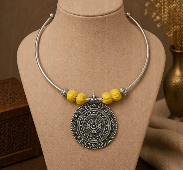 Yellow Bead Tribal Hansli Necklace