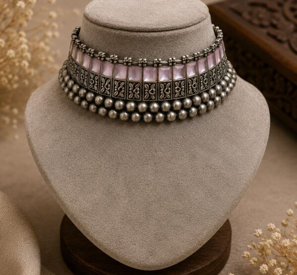 Light Pink Stone German Silver Choker