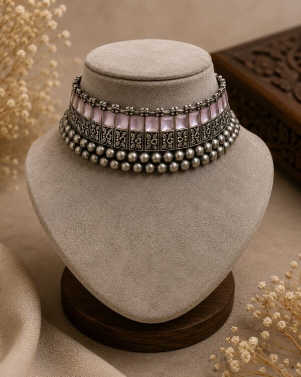 Light Pink Stone German Silver Choker