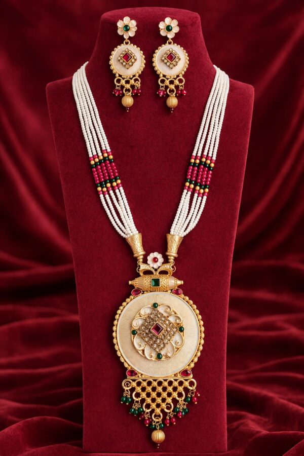 Pearl Meenakari Long Necklace Set
