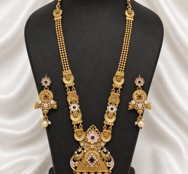 Antique Floral Temple Long Necklace Set