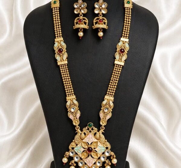 Royal Floral Pendant Long Necklace Set