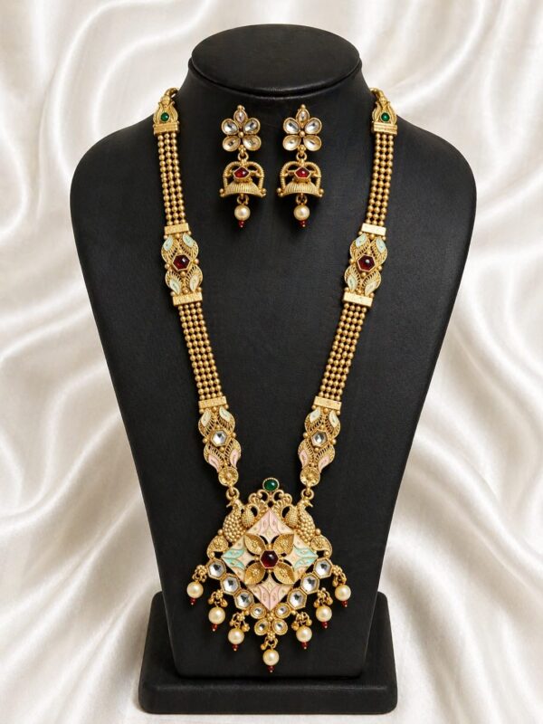 Royal Floral Pendant Long Necklace Set