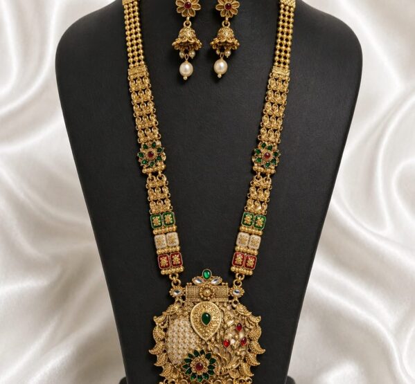 Heritage Temple Pendant Long Necklace Set
