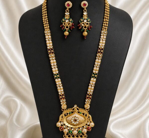 Royal Pearl Temple Long Necklace Set
