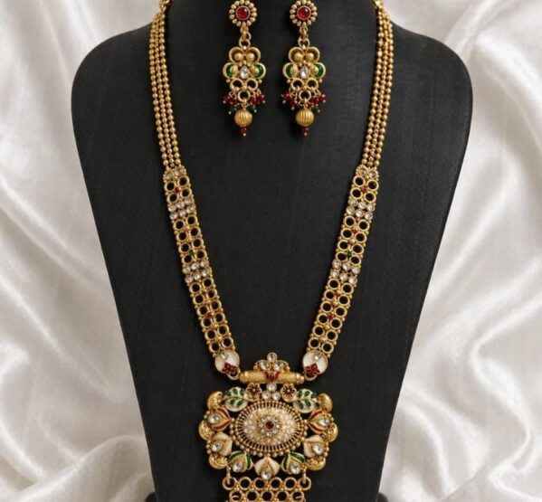 Classic Floral Pendant Long Necklace Set