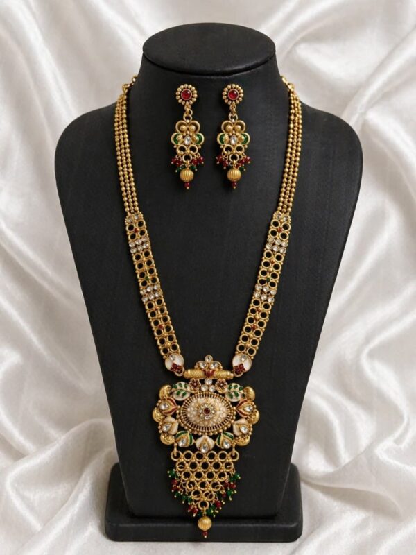 Classic Floral Pendant Long Necklace Set