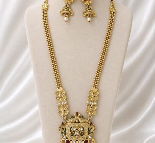 Peacock Kundan Long Necklace Set