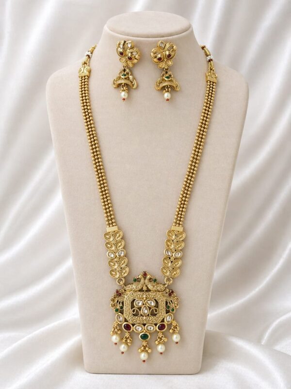 Peacock Kundan Long Necklace Set