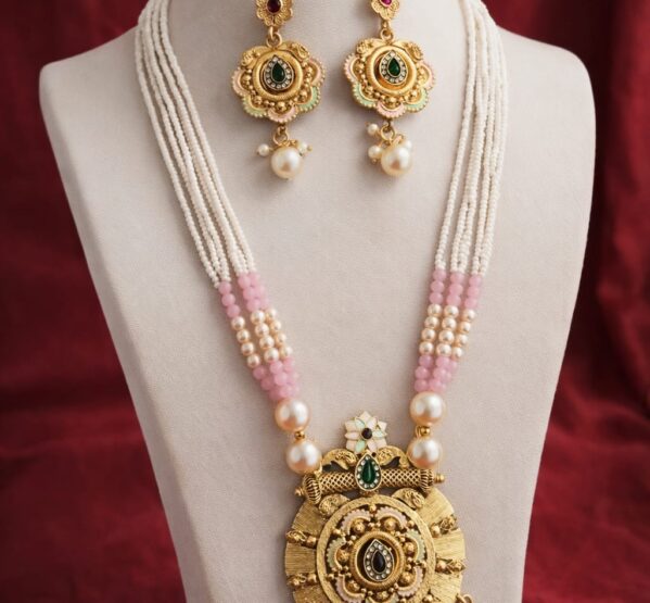 Royal Meenakari Pearl Pendant Set