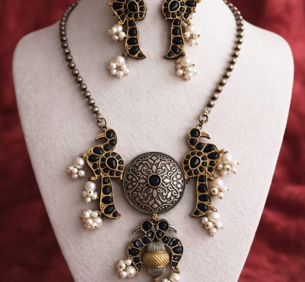 Royal Noir Peacock Statement Necklace Set