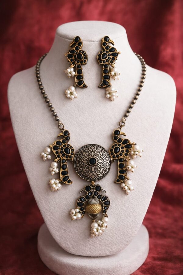 Royal Noir Peacock Statement Necklace Set