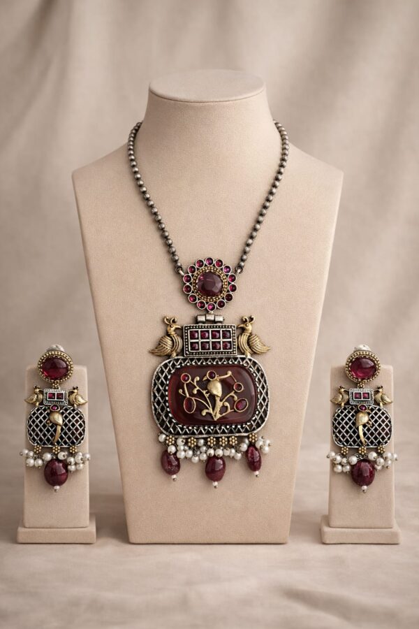 Royal Crimson Peacock Pendant Set